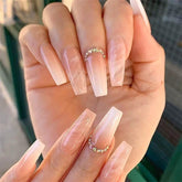Cyflymder 24Pcs Long Square False Nails Simple White French Fake Nails Wearable Ballet Coffin Full Cover Nail Tips ABS Press on Nails
