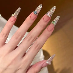Cyflymder 30Pcs Almond Press on Fake Nails Long French False Nails With Pink Wearable Flower Design Oval Manicure Full Cover Nail Tips