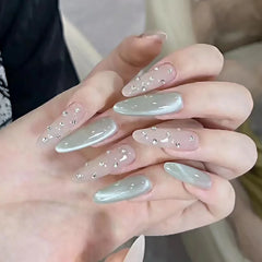Cyflymder 30Pcs Wine Red Fake Nails With Gradient Print Design Long Stiletto False Nails Wearabe Almond Press on Nails Full Cover Tips