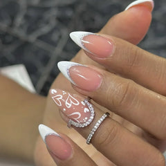 Cyflymder 24pcs Long French Almond Press on Nails Simple False Nails Wearable Stick-on Nails Fake Nail Накладные Ногти Uñas Postizas 네일팁