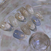 Cyflymder 24pcs Romantic Y2k Star Press On Nails Gradient Blue French Style Gold Moon Designs Fake Nail Sweet Almond False Nails For Women