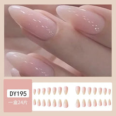 Cyflymder 24Pcs Almond False Nails Cute Strawberries with French Design Simple White Wearable Fake Nails Decoration Press on Nail Tips Art