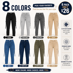 Women's High Waisted Stretch Cargo Jeans with Pockets