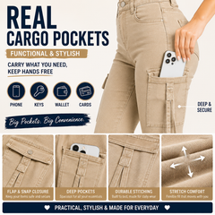 Women's High Waisted Stretch Cargo Jeans with Pockets