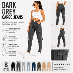 Women's High Waisted Stretch Cargo Jeans with Pockets