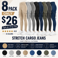 Women's High Waisted Stretch Cargo Jeans with Pockets
