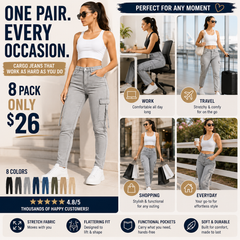 Women's High Waisted Stretch Cargo Jeans with Pockets
