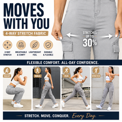 Women's High Waisted Stretch Cargo Jeans with Pockets