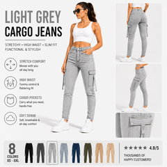 Women's High Waisted Stretch Cargo Jeans with Pockets