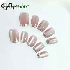 Cyflymder 10Pcs Short Handmade Press On Nails French Cat Eye Design Nail Tips Full Cover False Nail for Women&Girls Autumn and Winter Nail