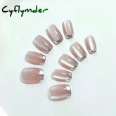 Cyflymder 10Pcs Short Handmade Press On Nails French Cat Eye Design Nail Tips Full Cover False Nail for Women&Girls Autumn and Winter Nail