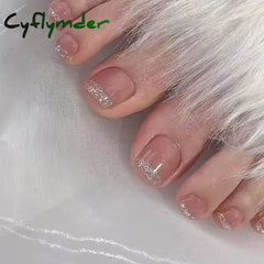 Cyflymder 24pcs/box Fashion Aurora Fake Toenails Cat Eye Short Square Foot Nails Super Shiny Full Cover Toe Nails for Women Girl