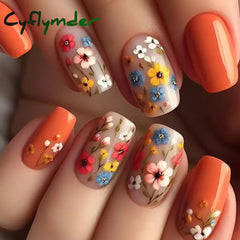 Cyflymder 24Pcs Mid-length Ballet False Nails Red Love Pattern Design Press on Nails Simple Wearable Finished Coffin Fake Nail Tips