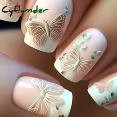 Cyflymder 24Pcs Mid-length Ballet False Nails Red Love Pattern Design Press on Nails Simple Wearable Finished Coffin Fake Nail Tips