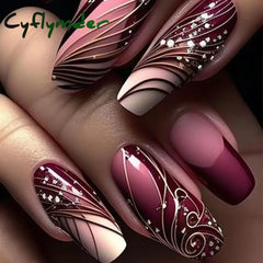 Cyflymder 24Pcs Mid-length Ballet False Nails Red Love Pattern Design Press on Nails Simple Wearable Finished Coffin Fake Nail Tips