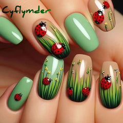 Cyflymder 24Pcs Mid-length Ballet False Nails Red Love Pattern Design Press on Nails Simple Wearable Finished Coffin Fake Nail Tips
