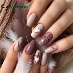 Cyflymder 24Pcs Mid-length Ballet False Nails Red Love Pattern Design Press on Nails Simple Wearable Finished Coffin Fake Nail Tips