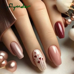 Cyflymder 24Pcs Mid-length Ballet False Nails Red Love Pattern Design Press on Nails Simple Wearable Finished Coffin Fake Nail Tips