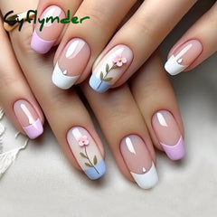 Cyflymder 24Pcs Mid-length Ballet False Nails Red Love Pattern Design Press on Nails Simple Wearable Finished Coffin Fake Nail Tips