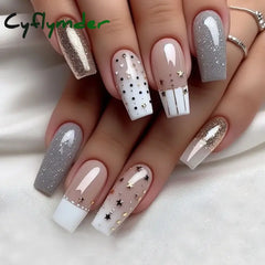Cyflymder 24Pcs Mid-length Ballet False Nails Red Love Pattern Design Press on Nails Simple Wearable Finished Coffin Fake Nail Tips