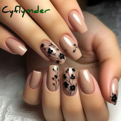 Cyflymder 24Pcs Mid-length Ballet False Nails Red Love Pattern Design Press on Nails Simple Wearable Finished Coffin Fake Nail Tips