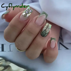 Cyflymder 24Pcs Mid-length Ballet False Nails Red Love Pattern Design Press on Nails Simple Wearable Finished Coffin Fake Nail Tips