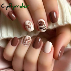 Cyflymder 24Pcs Mid-length Ballet False Nails Red Love Pattern Design Press on Nails Simple Wearable Finished Coffin Fake Nail Tips