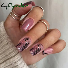 Cyflymder 24Pcs Mid-length Ballet False Nails Red Love Pattern Design Press on Nails Simple Wearable Finished Coffin Fake Nail Tips