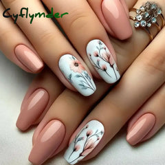 Cyflymder 24Pcs Mid-length Ballet False Nails Red Love Pattern Design Press on Nails Simple Wearable Finished Coffin Fake Nail Tips