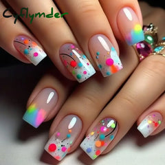Cyflymder 24Pcs Mid-length Ballet False Nails Red Love Pattern Design Press on Nails Simple Wearable Finished Coffin Fake Nail Tips