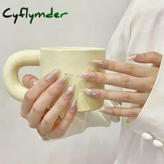 Cyflymder Handmade Press on Nails Blue Aurora Mermaid Fake Nail Patches Wearable Detachable French Pearl Almond False Nail Tips 10pcs