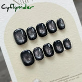 Cyflymder Handmade Y2k Press on Nails Short Korean Cat Eye Reusable Adhesive False Nails with Charm Artifical Nail Tips Stick on Nail Art