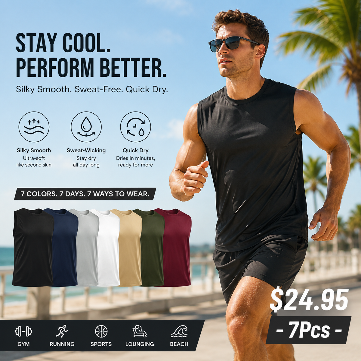 🔥Special Sale🔥Men's Athletic Breathable Sleeveless Workout Tank Top-7 Pcs-$24.95