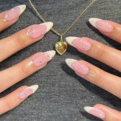 Cyflymder  24pcs Blue French Almond Press on Nails Flower False Nails with Pearl Design Wearable Stick-on Nail Fake Nails Накладные Ногти
