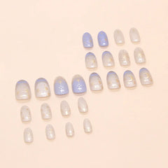 Cyflymder  24pcs Romantic Y2k Star Press On Nails Gradient Blue French Style Gold Moon Designs Fake Nail Sweet Almond False Nails For Women