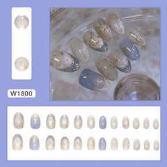 Cyflymder  24pcs Romantic Y2k Star Press On Nails Gradient Blue French Style Gold Moon Designs Fake Nail Sweet Almond False Nails For Women