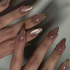 Cyflymder  24pcs Pink Almond Press on Nails Simple False Nails Wearable Stick-on Nail Fake Nails Uñas Postizas Mujer Накладные Ногти 네일팁