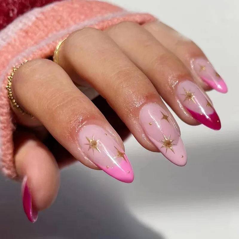 Cyflymder  24Pcs Mid-length French Almond False Nails White Edge Cherry Design Fake Nails Press on For Woman Wearable Full Cover Nails Tips