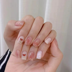 Cyflymder  24pcs Flower Pattern Press on Nails Pink Square False Nails Wearable Stick-on Nails Fake Nail Uñas Postizas Накладные Ногти 네일팁