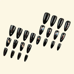 Cyflymder  24pcs/set Almond Shaped Black Galaxy Press-On Nails with Star Design Glossy Finish Space-Themed Detachable Artificial Nail Tips