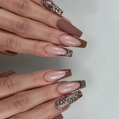 Cyflymder  24Pcs Long Square Head False Nails Press on Black Crocodile Grain French Fake Nails Star Rhinestone Reusable Full Cover Nail Tip