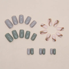 Cyflymder 24 pieces of short square press on nails, simple and fashionable fake nails with 1 nail glue and 1 nail file  w1059