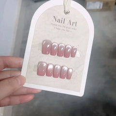 Cyflymder  10Pcs French Handmade Press on Nails Fake Nails with Pearl Decoration Wearable Stick-on Nails Full Cover False Nail Uñas 네일팁
