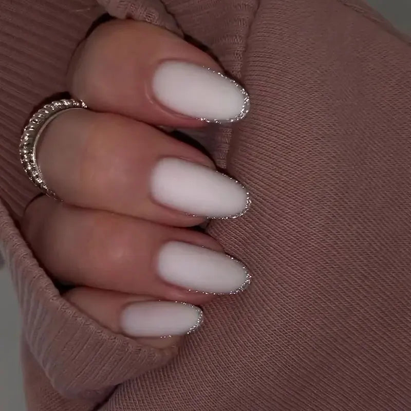 Cyflymder 24 PCS Gradient Rose Pink Fake Nails Glossy Cat Eye Design Fake Nail Tips for Girls Womens Almond Press on Nail Patch Wearable