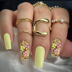 Cyflymder  24Pcs Mid-length Ballet Fake Nails Press on Orange Green Gradient Design False Nails Flower Pattern Wearable Full Cover Nail Tip