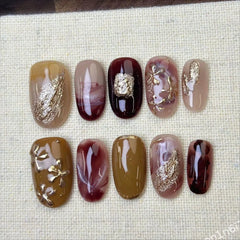 Cyflymder  10Pcs Winter Handmade Press on Nails Short Oval Fake Nails Simple Wearable Stick-on Nails False Nail Uñas Накладные Ногти 네일팁