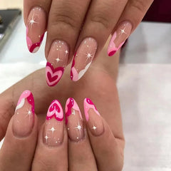 Cyflymder  24Pcs Mid-length French Almond False Nails White Edge Cherry Design Fake Nails Press on For Woman Wearable Full Cover Nails Tips