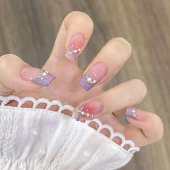 Cyflymder  24pcs French Square Press on Nails Pure False Nails Simple Wearable Stick-on Nails Fake Nail Uñas Postizas Накладные Ногти 네일팁