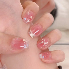 Cyflymder  24pcs Flower Pattern Press on Nails Pink Square False Nails Wearable Stick-on Nails Fake Nail Uñas Postizas Накладные Ногти 네일팁