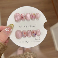 Cyflymder  10Pcs Cat Eye Handmade Press on Nails Flower Pattern Fake Nails Wearable Stick-on Nail False Nails Накладные Ногти Uñas Postizas